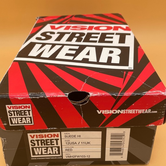 Size 12 Vision Street Wear Hi Top Suede Leather Red Skate Shoes Sneakers